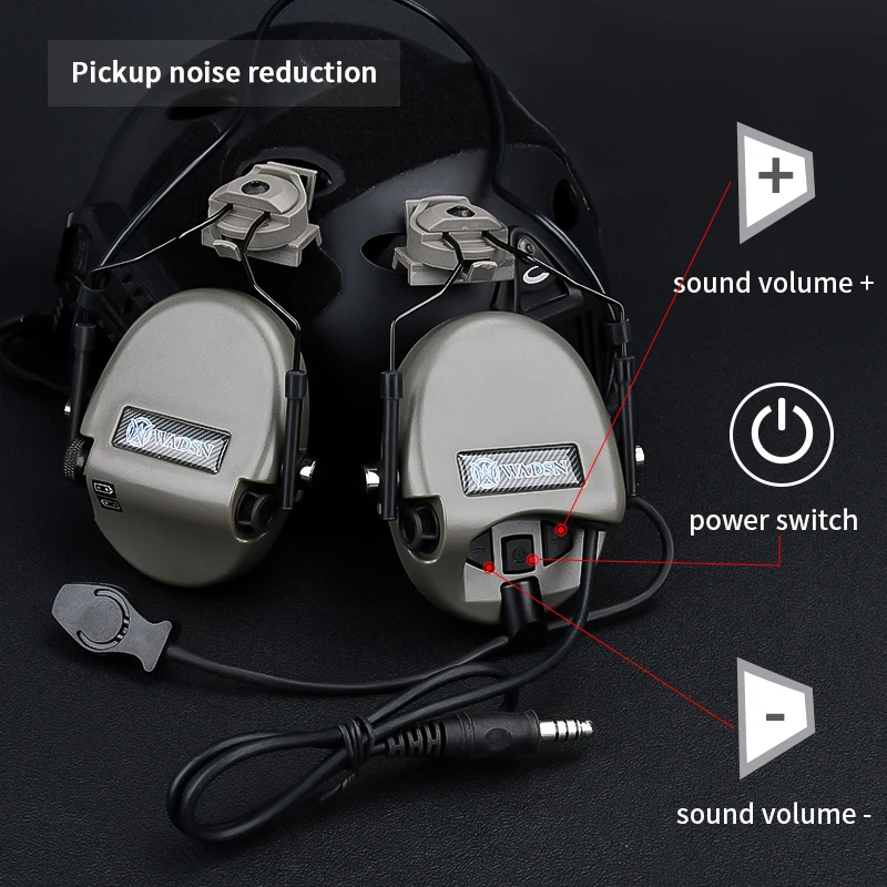 Imagem -04 - Wadsn-headconjunto Militar Tático Fones de Ouvido de Redução de Ruído Caça Capacetes de Tiro ao ar Livre cs Wargame Motorola U94 Ptt