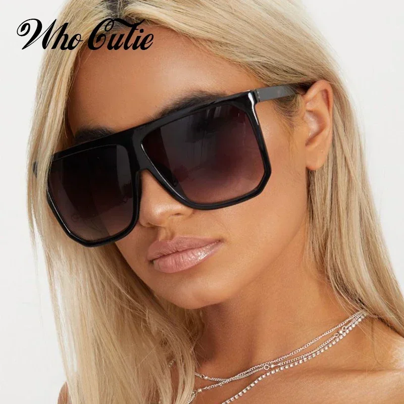 WHO CUTIE 2025 Oversized Pilot Sunglasses Women Brand Design Trendy Tortoiseshell Frame Flat Top Square Sun Glasses Shades OM753