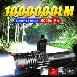 YENİ 1000000LM Yüksek Güçlü El Feneri Şarj Edilebilir 5000mAh Kullanım 26H Zoom 3500M Ultra Güçlü Led Torch Mıknatıslı Kendini Savunma