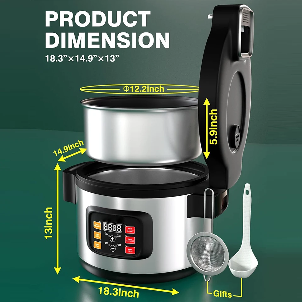 WF-D12 Automatic Tapioca Pearl Cooker, 12L Bubble Tea Maker Machine, Commercial Digital Control Non Stick Pot, for Sago,