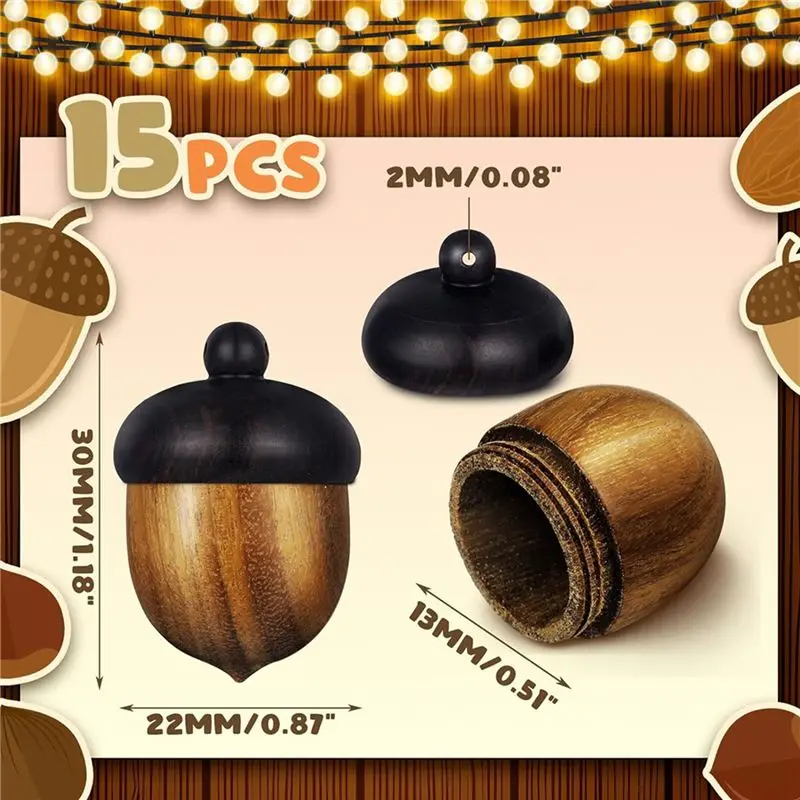 -[Retail TX] 30 Pcs Miniature Wood Acorn Charms Detachable Wooden Acorn Pendant 3 Colors Shaped Wood Acorn Nut Box For Jewelry M view 4