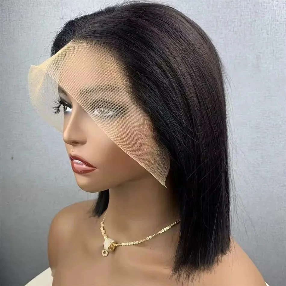 

Straight Short Bob 13x4 Transparent Lace Front Wigs Brazilian Remy 100% Human Hair 4x4 Closure Lace Wigs 200% For Women 14 Inch