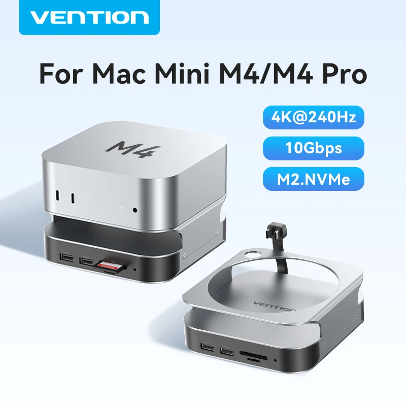 Vention USB HUB Docking Station for Mac Mini M4 M4Pro DP 4K@240Hz USB 3.2 10Gbps M.2 NVMe SSD SD&TF 3.0 3.5mm Adapter USB Dock