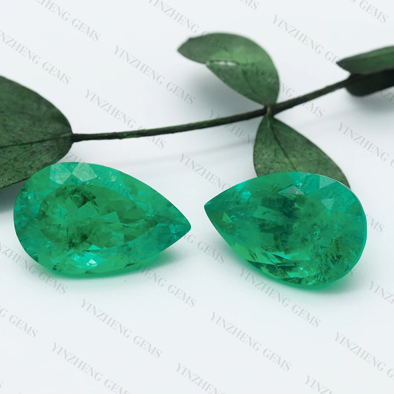 Hydrothermal Pear Shape Lab Grown Emerald Colombian Loose Gemstones Green Color With AGL Certificates  For Making Jewelry Rings