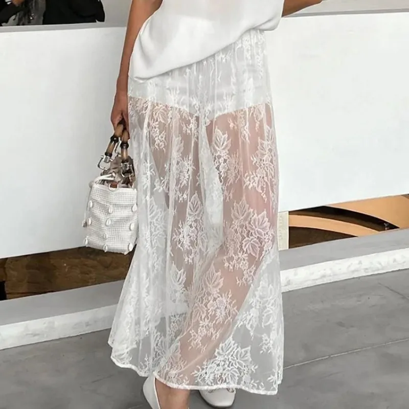 

Sexy Lace See Through Jacquard Hollow Out Skirt for Spring and Summer 2025 New High Waisted Fashionable A-line Skirt