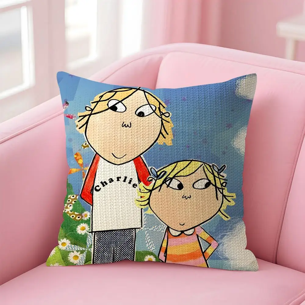 Cartoon C-Charlie And Lola Cushion Cover Decorative Linen Throw Pillow Case Soft For Bed Sofa Car Home Decor