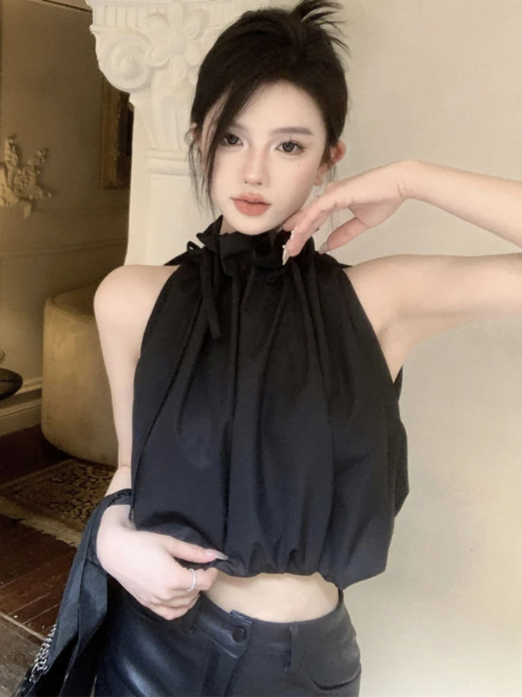 Blouses Women Loose Gentle Summer Pure All-match Folds Tops Korean Style Temperament Ladies Trendy Sleeveless Holiday Streetwear