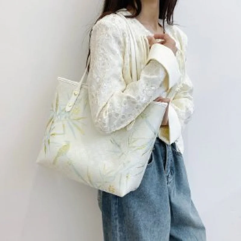 2024Trendy New Style Women's Tote Bag Antique PrintingPUWomen's Large Capacity One Shoulder Shoulder Bag