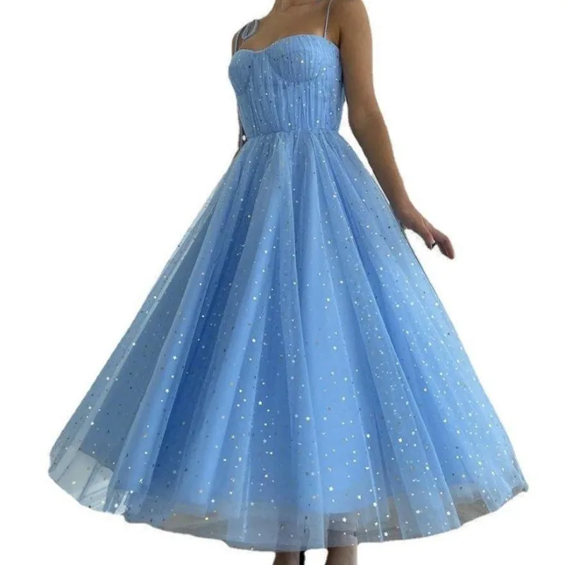 Wiosenna Moda Nowa Wysokiej Jakości Damska Zielona Sukienka Wieczorowa Bez Ramiączek z Siateczki, Słodka Sukienka na Bankiet, Imprezę, Wielkie Pokazy