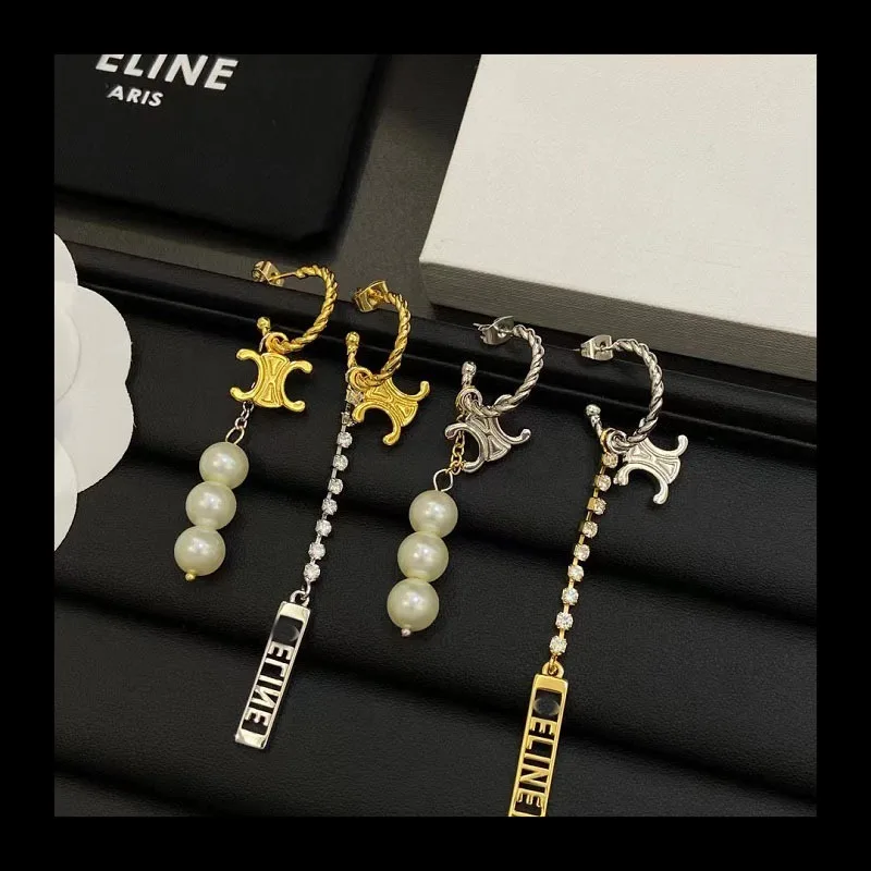 

Новые асимметричные серьги с двойной буквой C и жемчугом, серьги-гвоздики премиум-класса