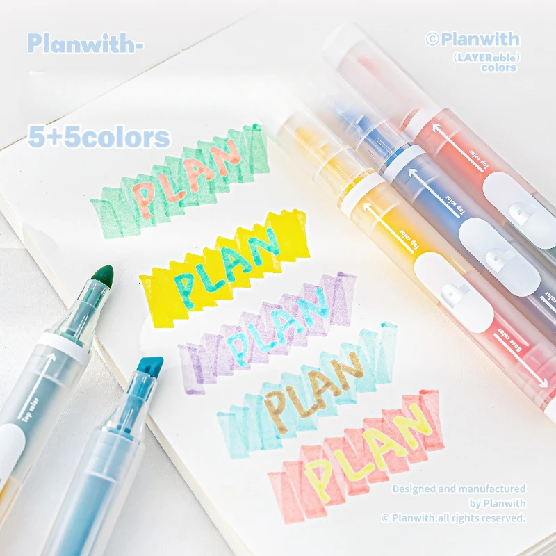 5pcs/set Double Head Layerable Marker Pen for Kids Boy Girl Marker Keys Words Study Writing Pen DIY Decor Scrapbook Paint Pen