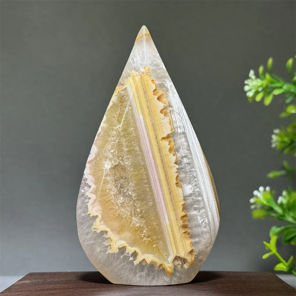 Natural Yellow Striped Agate Crystal Cave Free-Form Ornament Spiritual Energy Meditation Healing Home Energy Decoration Gift