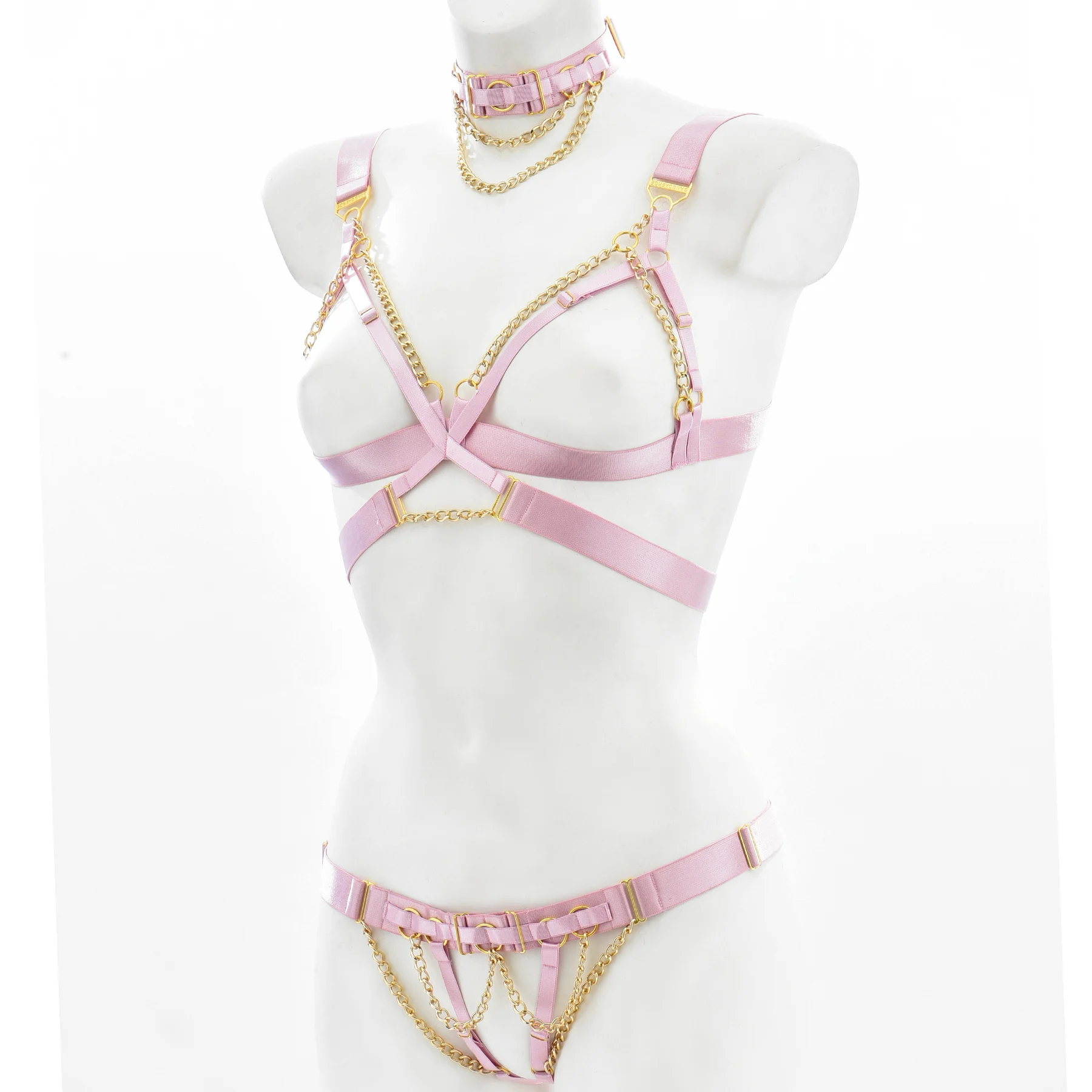 Sexy Lingerie Body Chain Women Harness Cage Underwear Bra G-String Bandage Harness Halter Hollow Out Female Bra Party Set