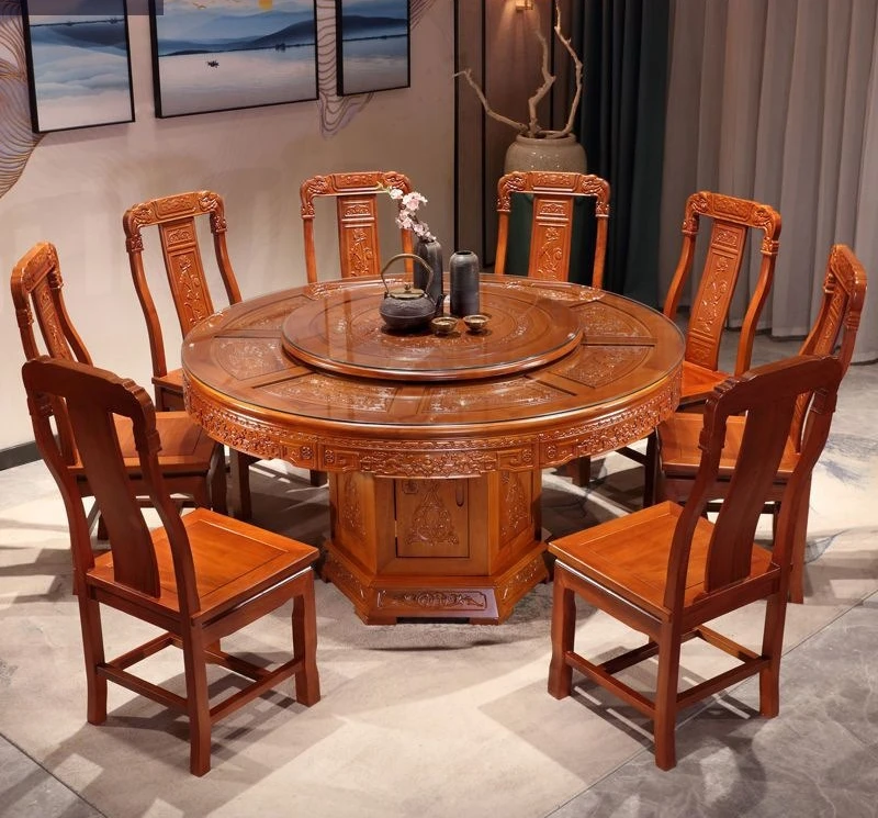 Gouden palissander eettafel en stoel combinatie Chinese antieke bloem