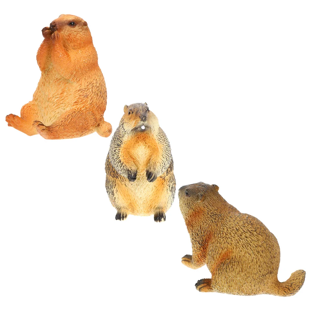 3 Pcs Simulated Wild Animals Simulation Realistic Groundhog Figurines Figure Model Wildlife Decoration Ornament Kids Toys