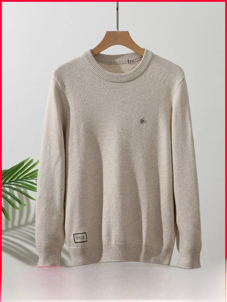 

Soft Skin-Friendly Men's Knitted High Twist Core-Spun Yarn Casual round Ne Sweater Trendy Autumn Winter Polyester Fiber