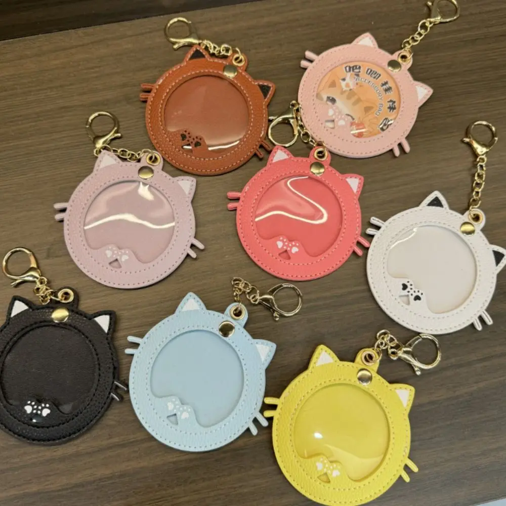 

Mini Badge Display Pouch Cat Shape Cartoon Badge Protector Keychain Portable Clear Window Key Chain Pendant Bag Accessories