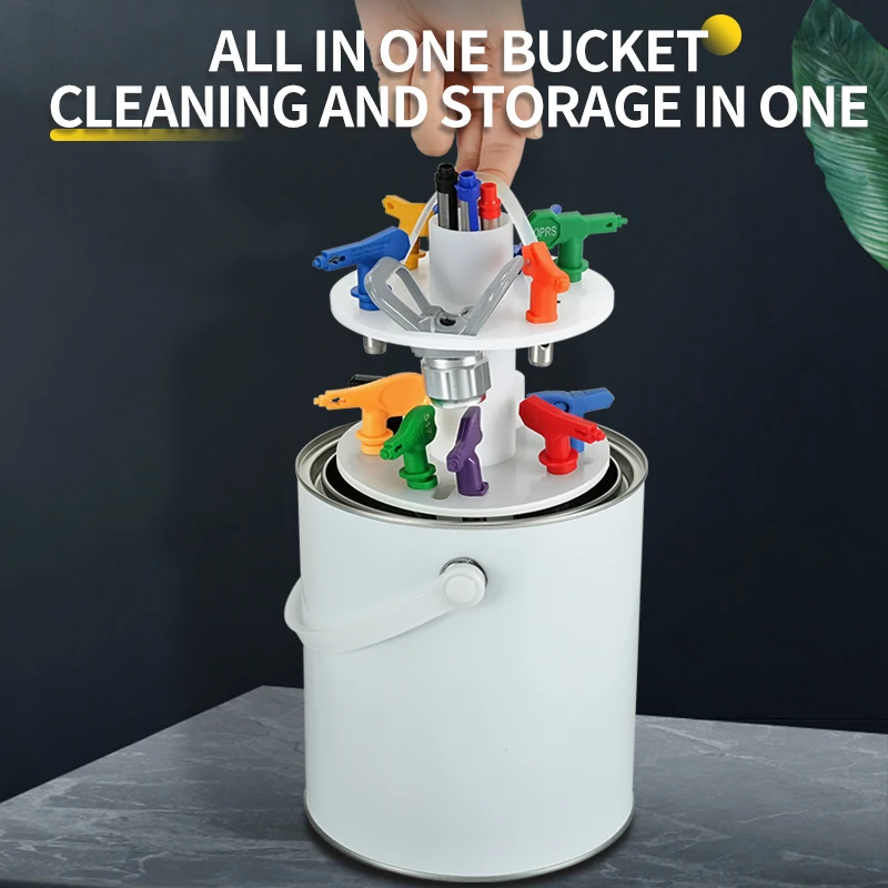 Spray Gun Cleaning Bucket 2-Tier Nozzle Tip Organizer Chemical Resistant Fits Standard Paint Can for Airless Sprayer Parts