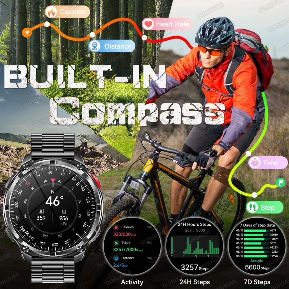 T-Rex 3 GPS Smart Watch 1100mAh Battery AMOLED Display Bracelet 5ATM Waterproof Compass Call Military Swim Sport Smartwatch Men