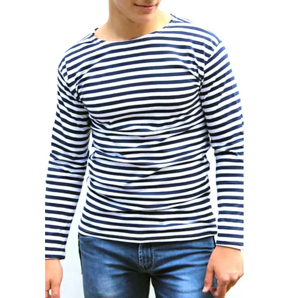 Russian Military VDV Sailor\'s Striped Shirt High Quality Cotton Blend Long Sleeve Mens Striped T-Shirt Stretch Telnyashka Tops