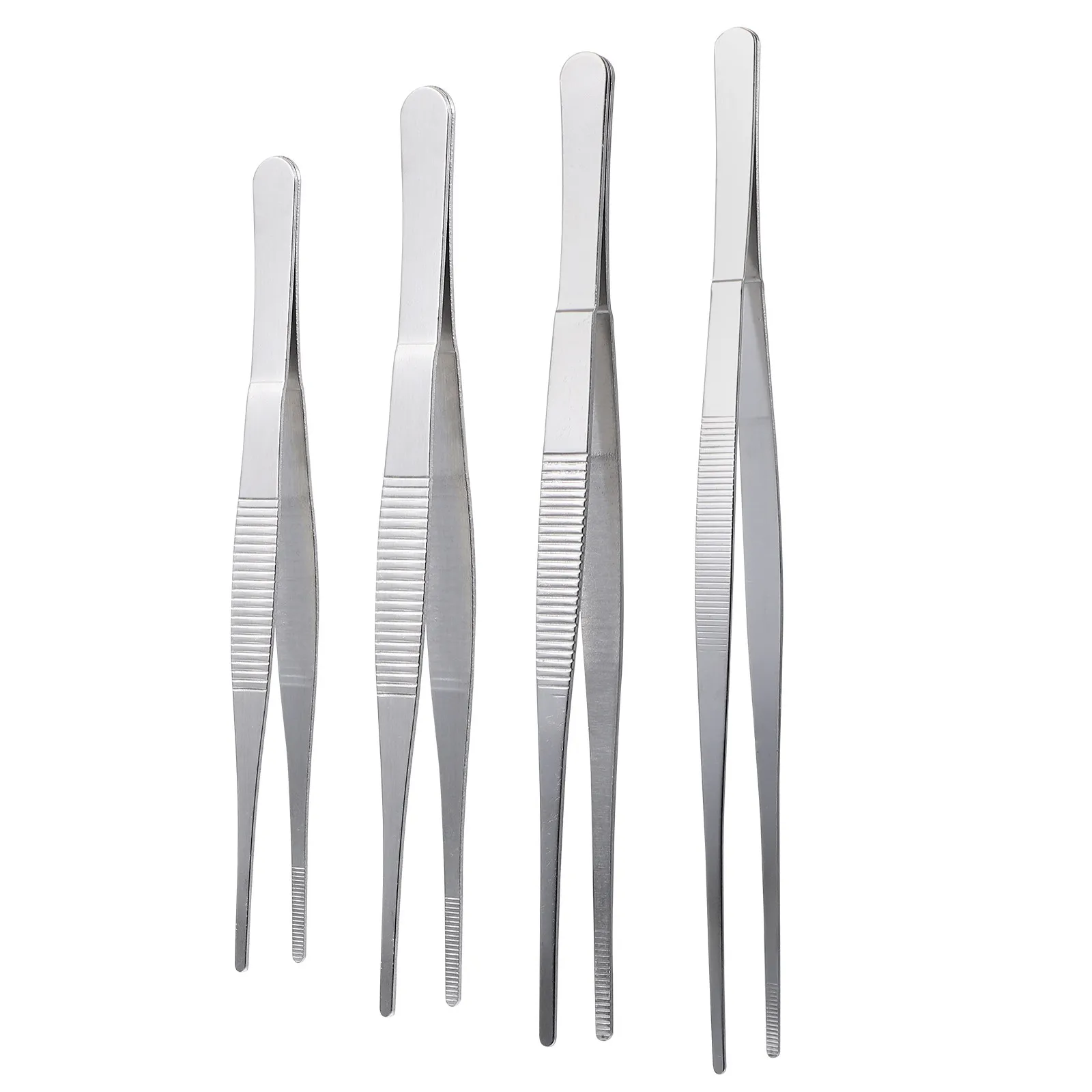 4Pcs Stainless Steel Tweezers Set Different Sizes Round Tip Non-Skid Handle Forceps for Daily Garden DIY Use