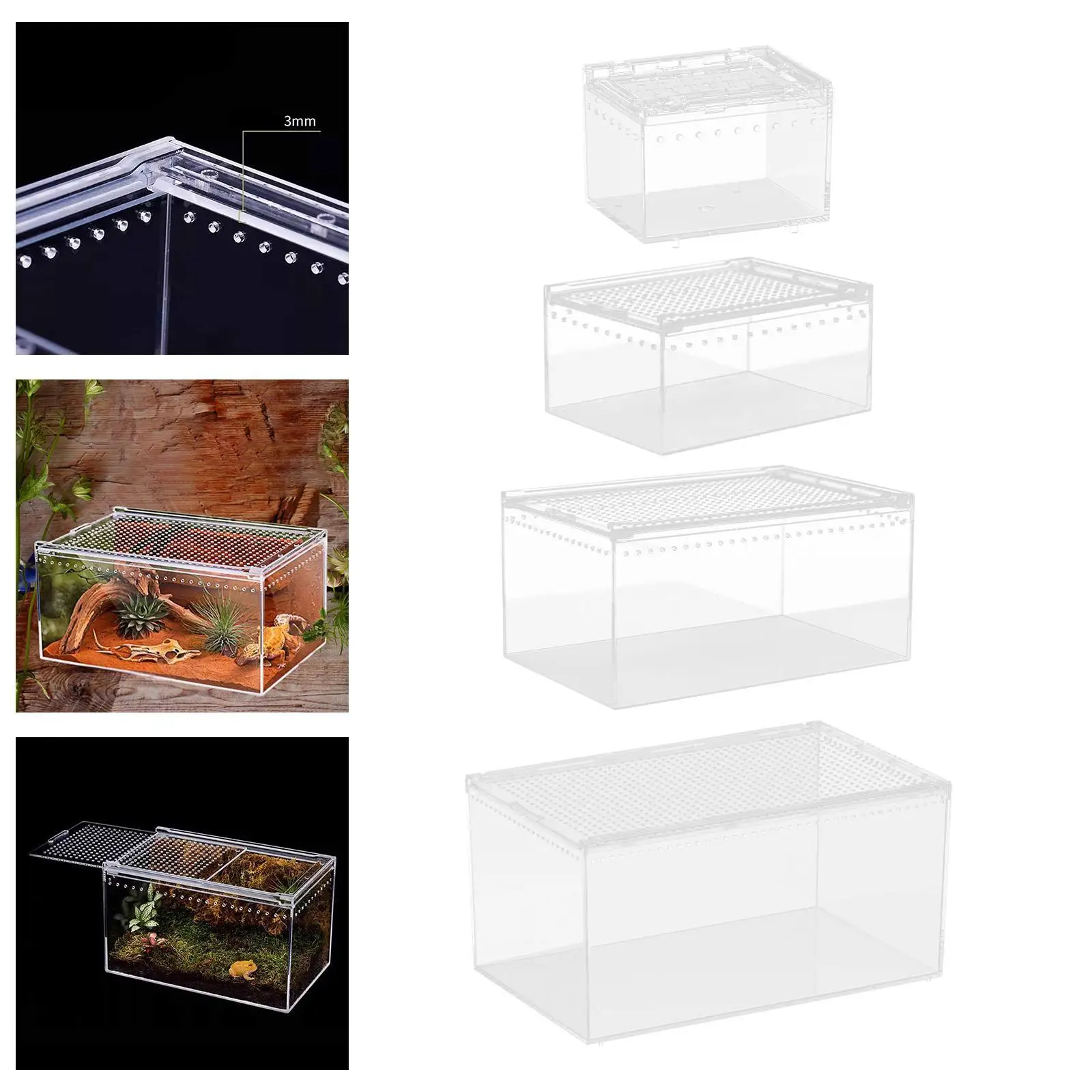 Reptilien-Zuchtbox, Reptilien-Terrarium, professioneller transparenter Geckos-Frösche-Gehäusekäfig, Tier-Lebensraumkäfig-Behälter