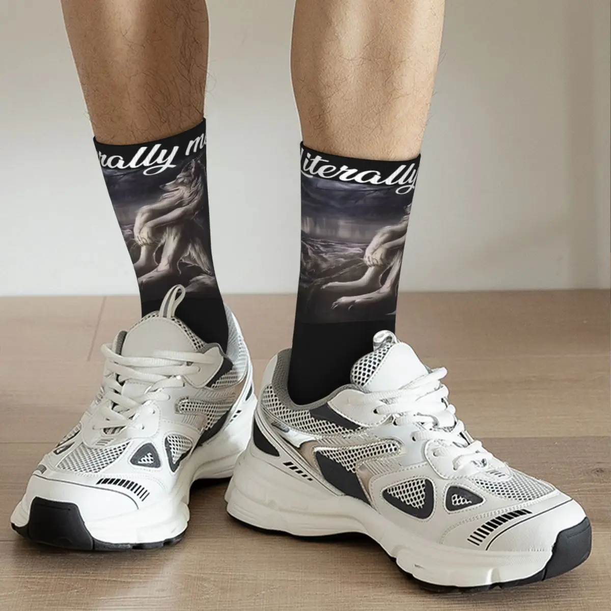 Literally Me Wolf Funny Meme Theme Crew Socks Accessories for Female Non-slip Print Socks