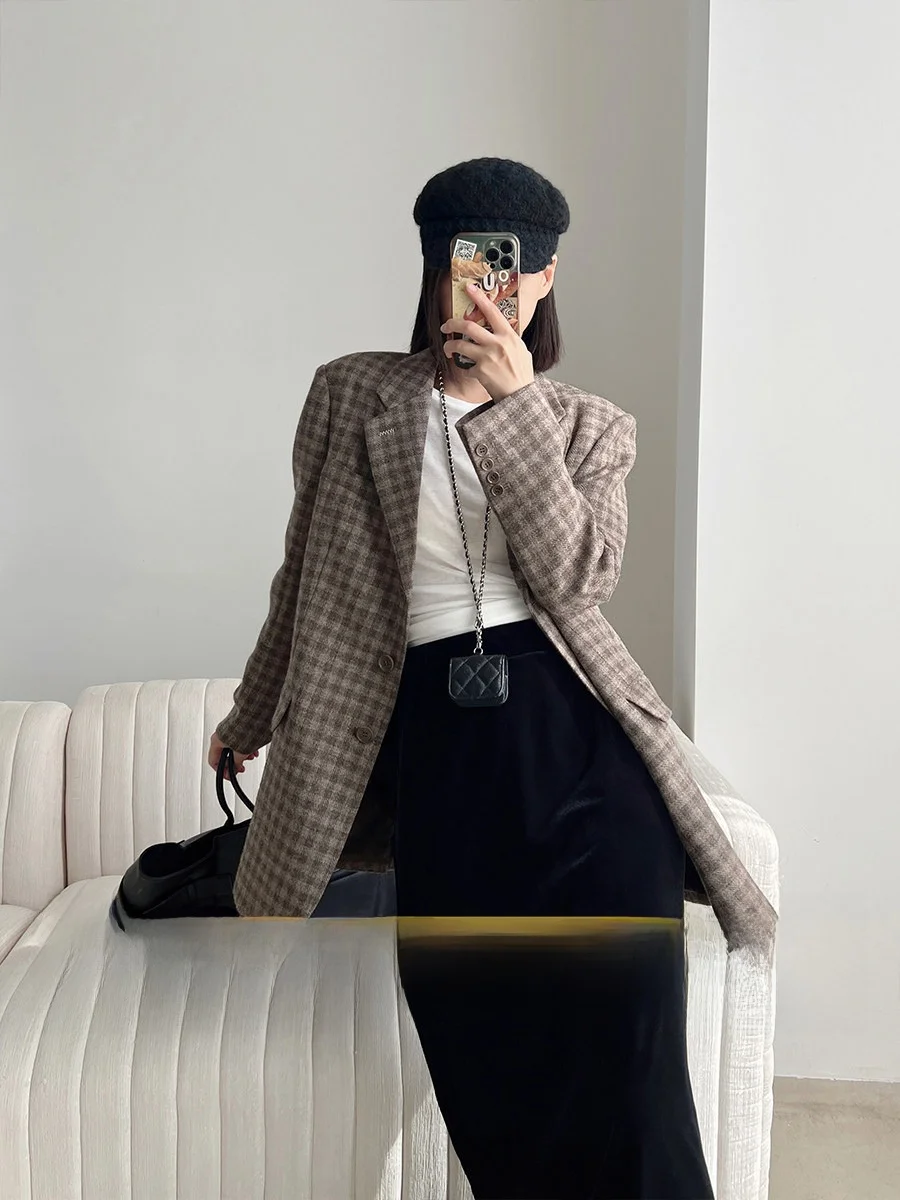 

Amyy Studios Special Offer 5 Original Color Woolen Plaid And Dot Mixed Color Suit Women's Busin Casual Sle Long Sve