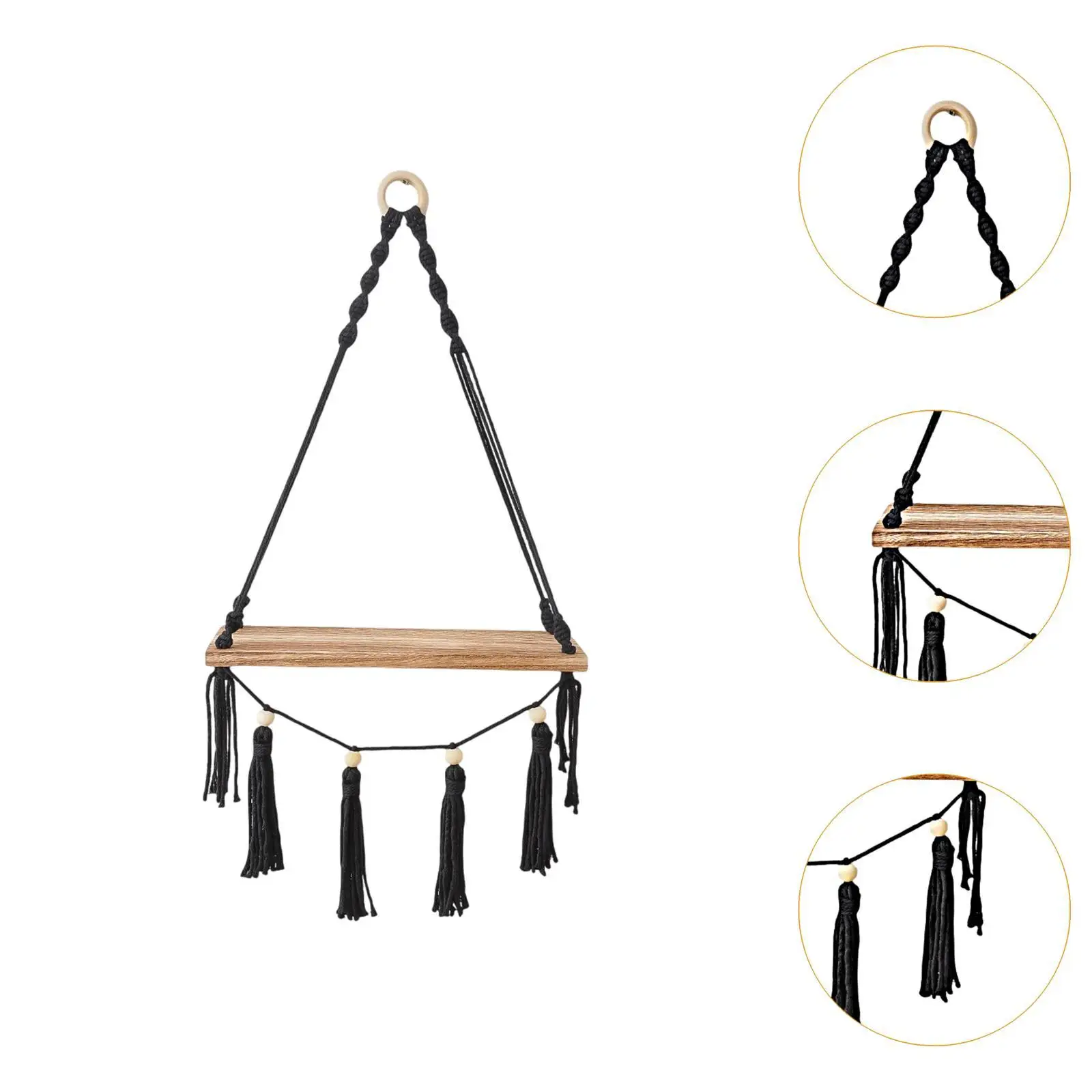 Mensola sospesa a parete in macramè, espositore in legno, mensola sospesa rustica Boho, decorazione da parete per soggiorno camera da letto