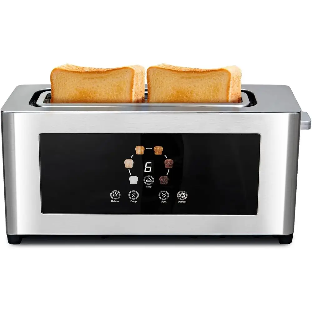 

LCD Display Slim Toaster 2 Slice - Long 10 Slot or Baguettes, Extra Wide 1.6 Slot, 6 Levels, 1200W, Space Saving
