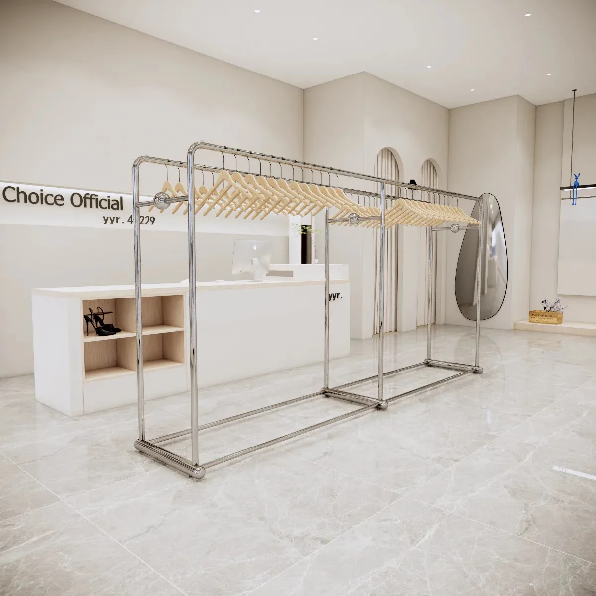 Clothing store Nakajima display rack Stainless steel floor display rack Simple double row side hanging