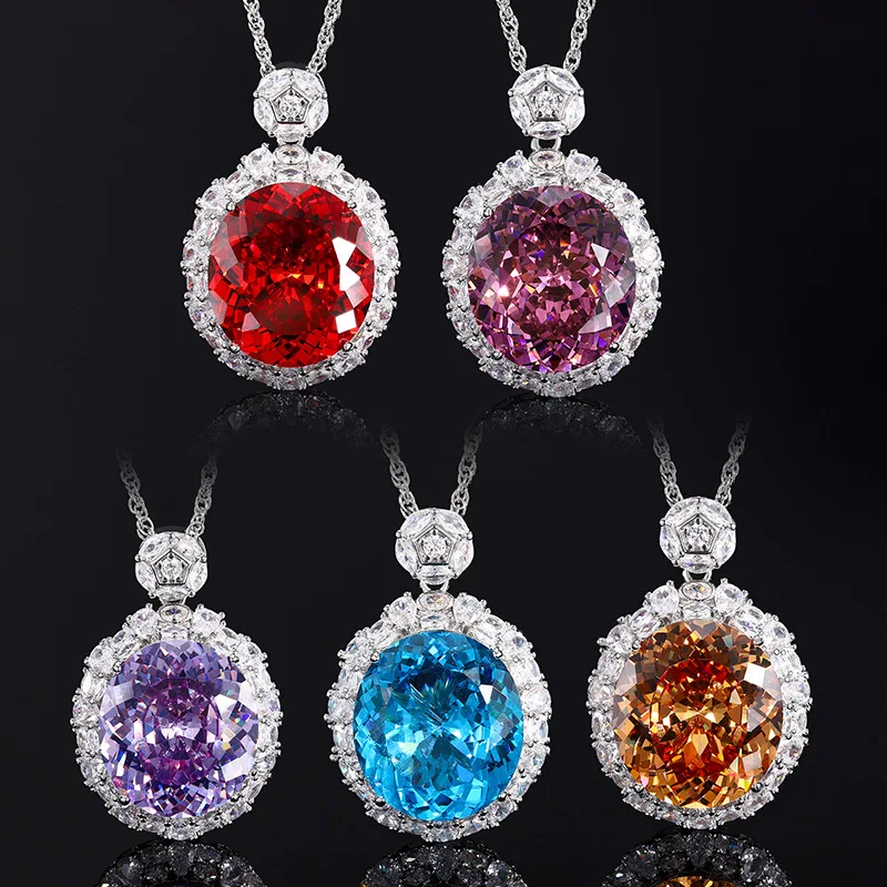 

Gorgeous Oval Cut Pendant Necklaces Stunning Blue Red Gemstones Elegant Trendy High End Timeless Jewelry for Women Accessories