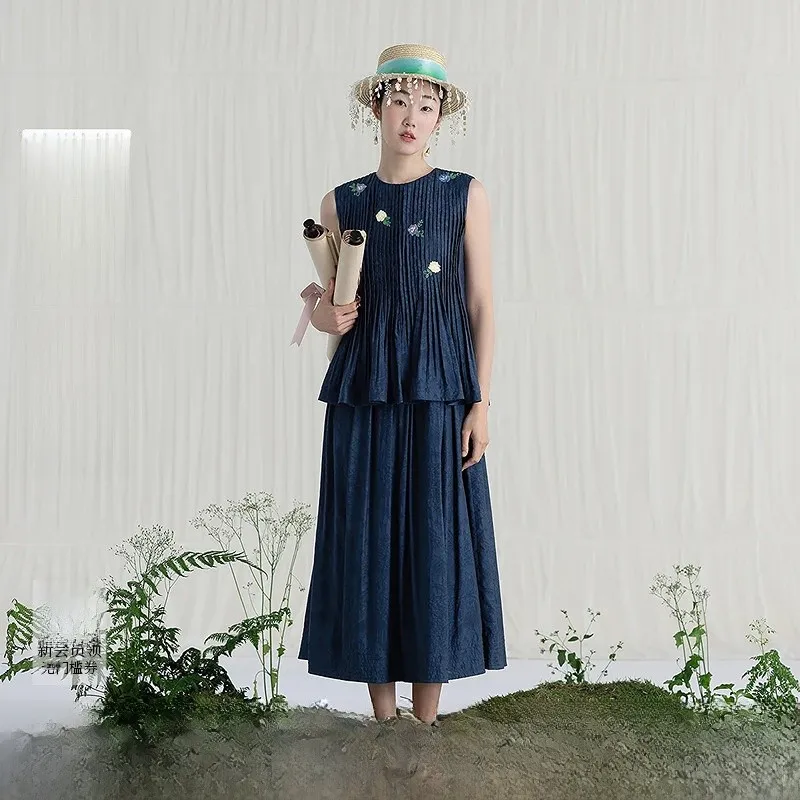 

Женское повседневное платье Ele с вышивкой, свободного кроя, с плиссированным подолом, А-силуэт, летнее, с круглым вырезом