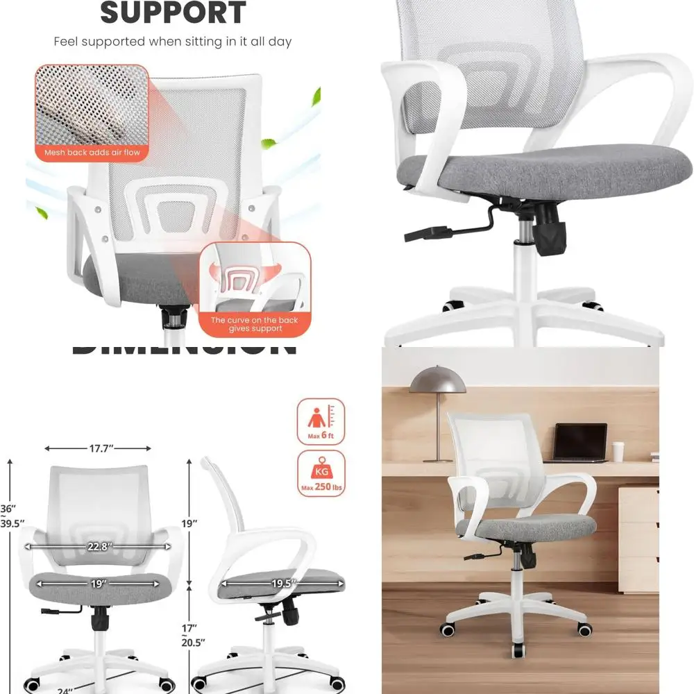 

Ergonomic Mesh Gaming Chair with Adjustable Height, Lumbar Support, and Swivel for Home Office Use (Grey)