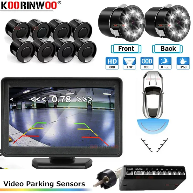

Koorinwoo Car Video Parking Sensor 8 Parking camera Backup Reverse Backup Radar Detector System Parktronic With Monitor Front AV