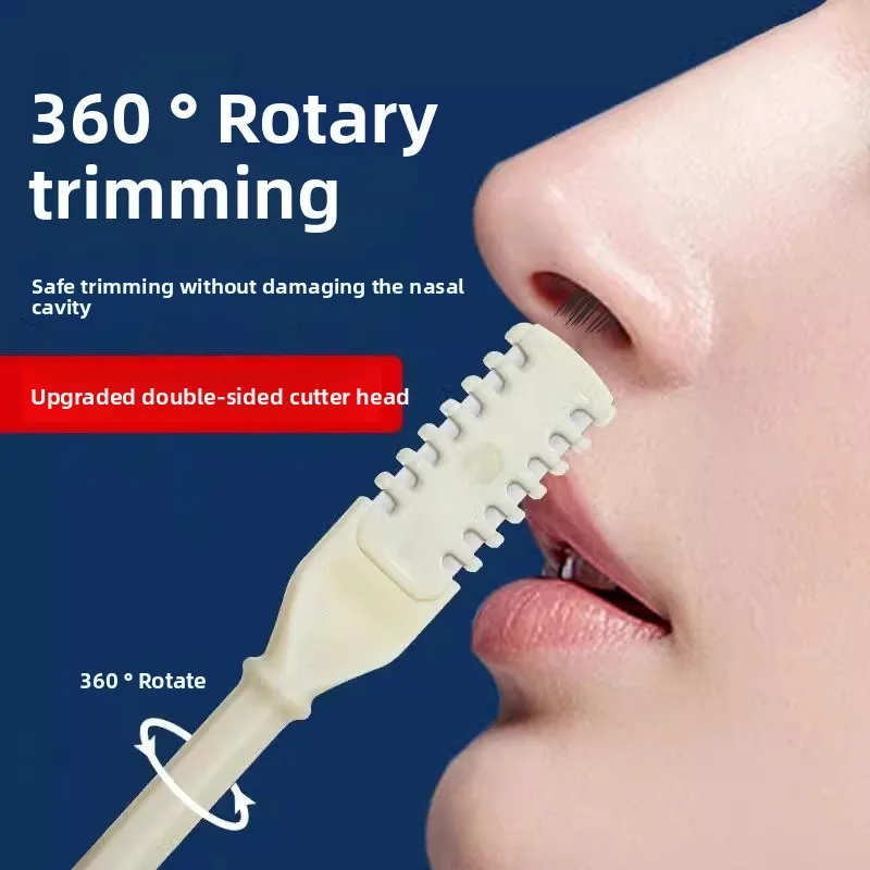 Recortador de pelo de nariz de doble cabezal, herramienta Manual de depilación de nariz 360 °   Recorte giratorio para una limpieza suave de caries nasales