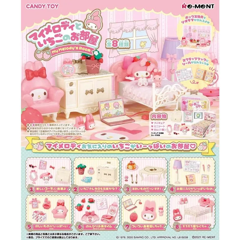Re-ment 8 szt./zestaw Sanrio Kuromi Gotycki Pokój Fioletowa Miniaturowa Scena Niespodzianka Figurki Anime Lalki Prezenty Zabawki Kolekcjonerskie Ozdoby