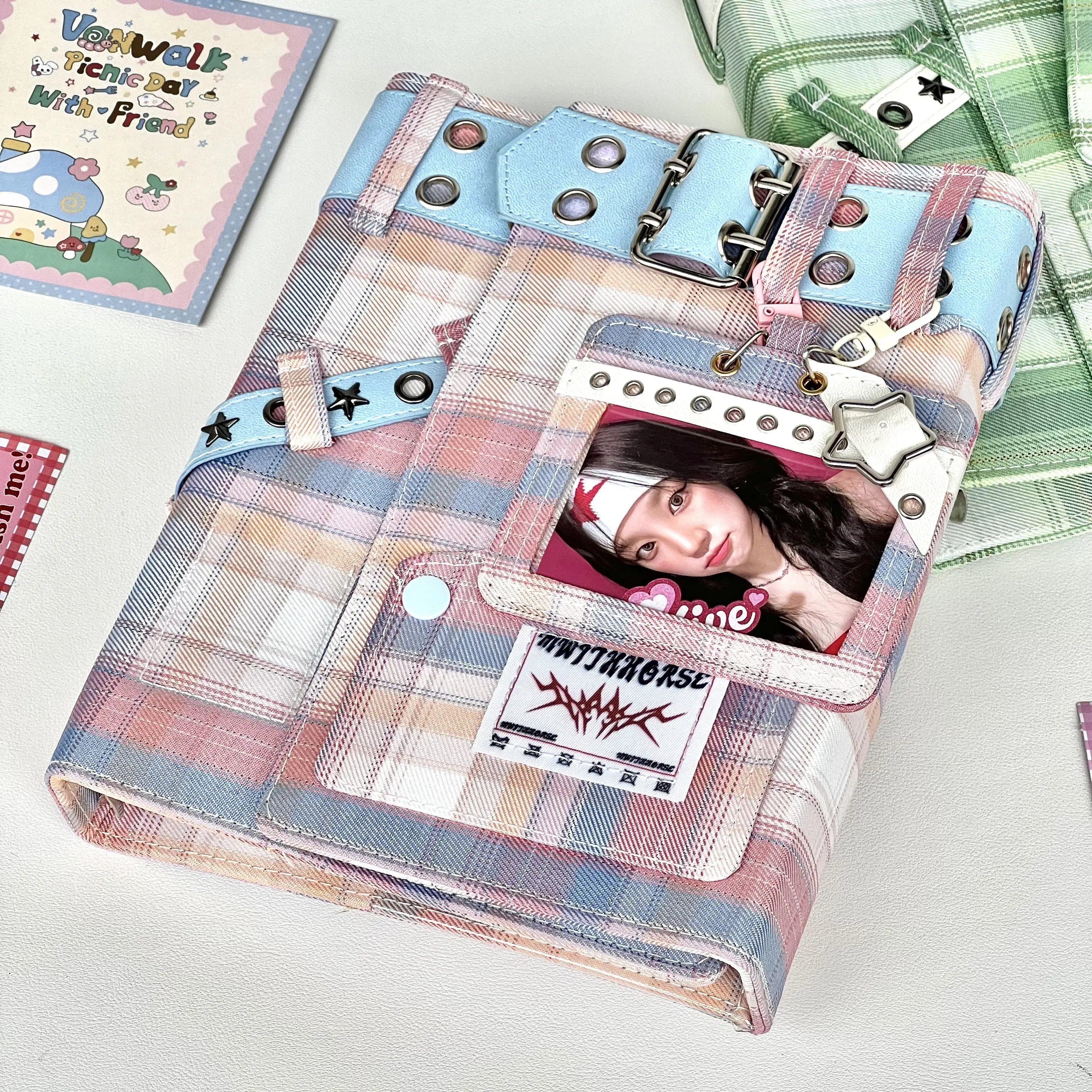 Y2K Pink Denim Binder A5 4-Pocket Photo Album Kpop Photocard Collecting, Trading Card Holder for Idols, Polaroid Korean 포카 바인더