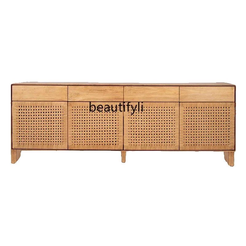 

CC182R Средневековый обеденный боковой шкаф из цельного дерева, плетеная веревка, настенный шкафчик для гостиной, простой современный чайный шкаф R