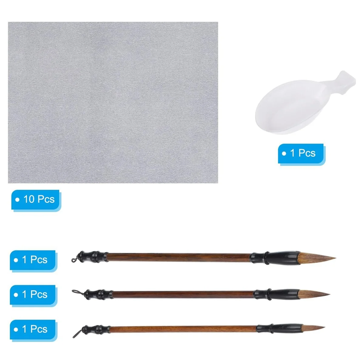 14PCS Chinese Calligraphy Set, 17x13Inch Reusable Water Writing Cloth Magic Paper Blank Calligraphy Brush No Ink