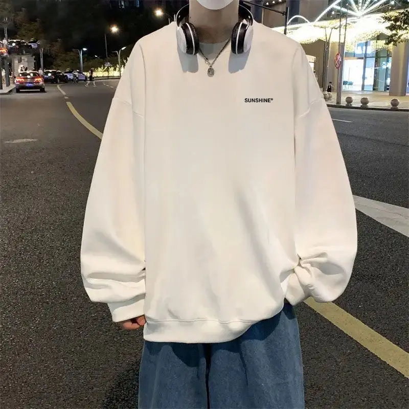 Style Trendy Sunshine Simple Letter Round Neck Hooded Couple Hoodie for Men and Women, Spring and Autumn Long Sleeved Top