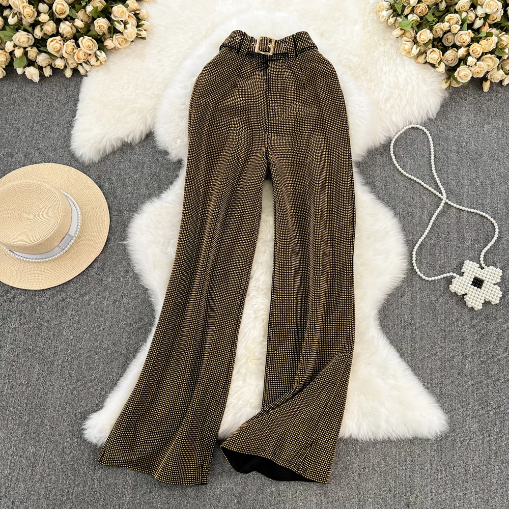 Wide Hot Diamond Leg Pants Women\'s Fall Feeling In Autumn Winter High Waist Girls Loose Thin Black Straight Tube Floor Pants