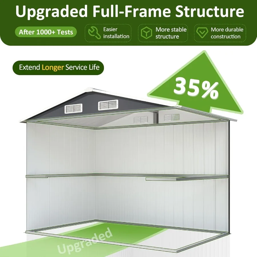 سقيفة تخزين خارجية مقاس 7.6 × 5.5 قدم مع هيكل إطار مطور وأبواب قابلة للقفل مثالية لتنظيم الحديقة في الفناء الخلفي والحديقة #5