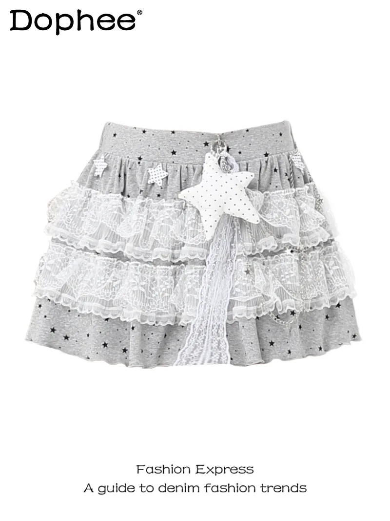 

Юбка-полусолнце в стиле Y2K с японским кружевом, милый летний дизайн 2026 года, универсальная юбка в горошек для девушек