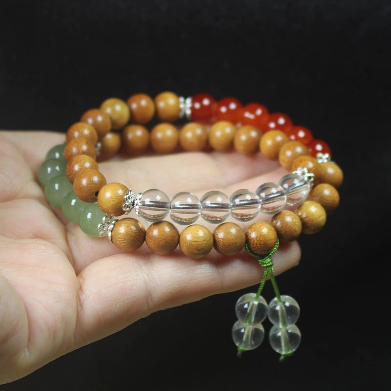 Sandalwood 8mm double-loop bracelet, Chinese-style cultural accessory, colorful , Buddhist prayer beads, fashionable hand a