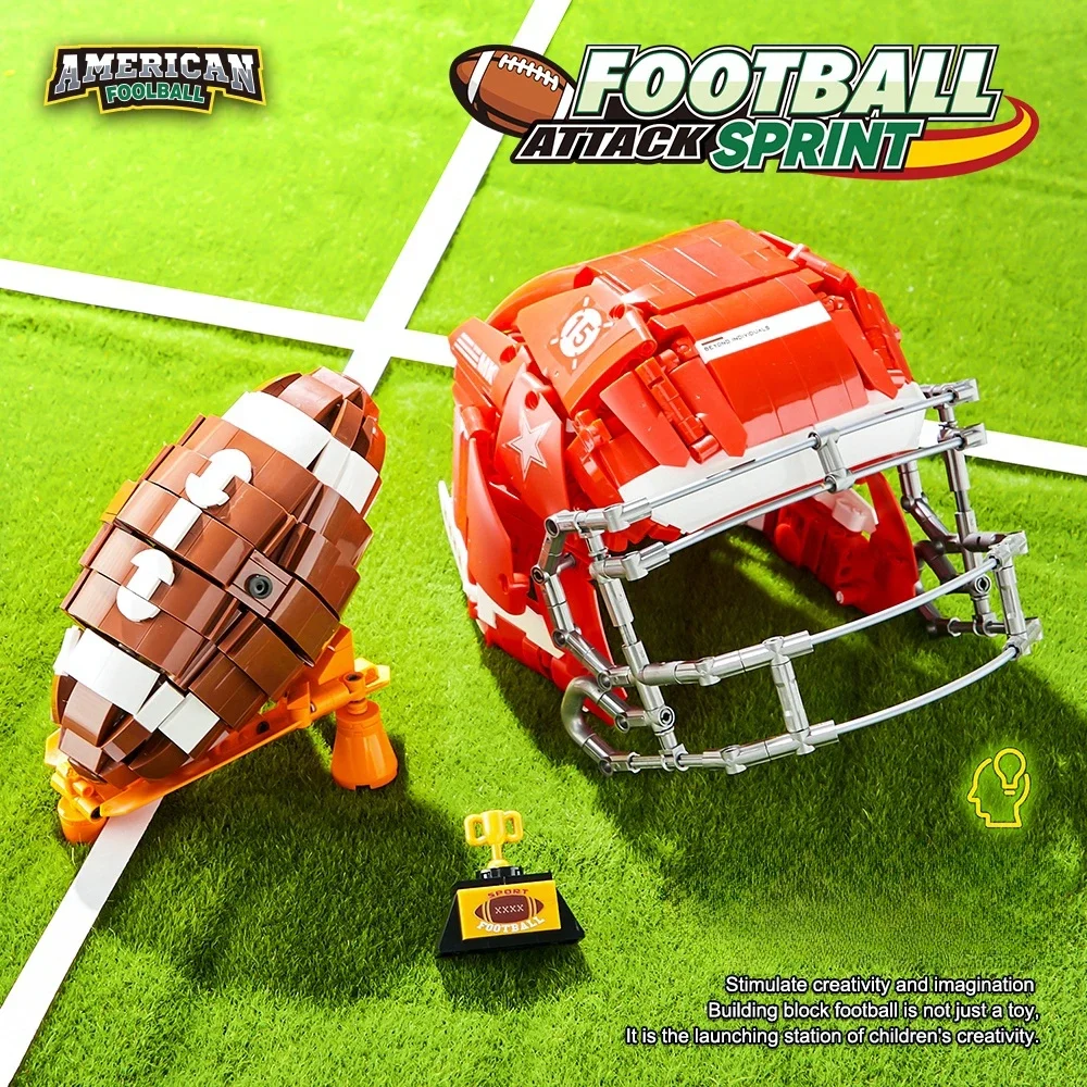 Bloques de construcción para fanáticos de los deportes, casco de fútbol, modelo MOC, montaje técnico creativo, ladrillos, juguetes STEM, regalo para adultos y niños