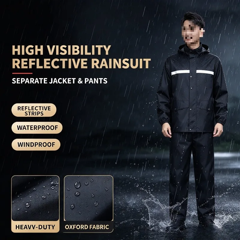 Electric bicycles&motorcycles full body raincoat and rain pants set with reflective split design suitable for riding in storms