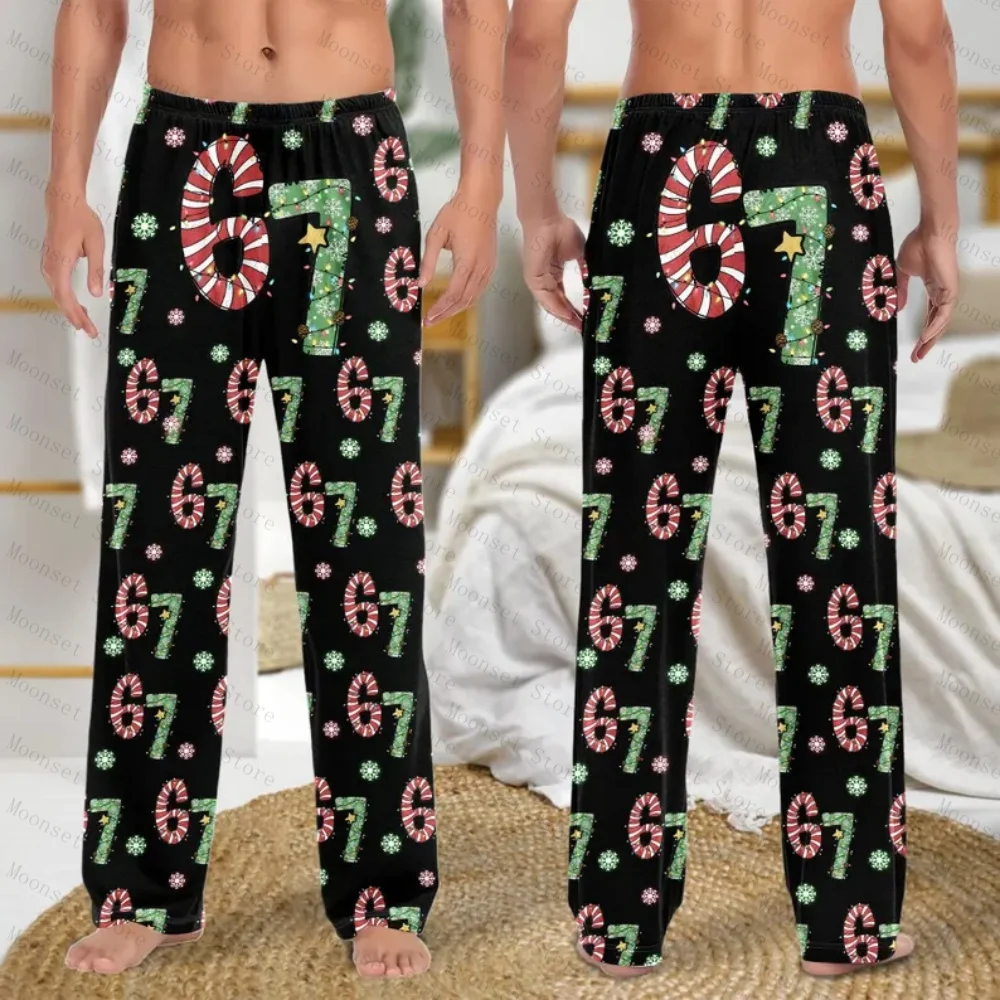 العصرية 67 عيد الميلاد بنطلون بيجاما ستة سبعة أرقام ميمي بيجامة بانت عيد الميلاد ستة سبعة منامة السراويل gen Z الملابس المتسكعون
