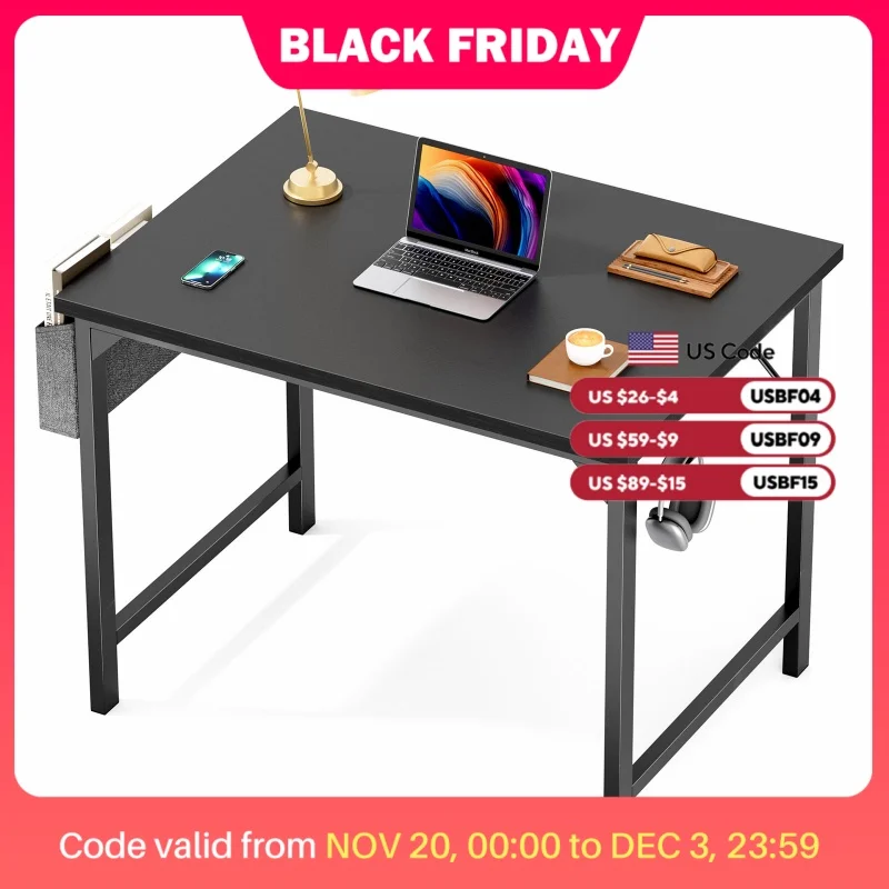 JHK Computer Desk Writing Study Office Gaming Table Modern Simple Style Compact with Side Bag Headphone Hook Easy Assembly