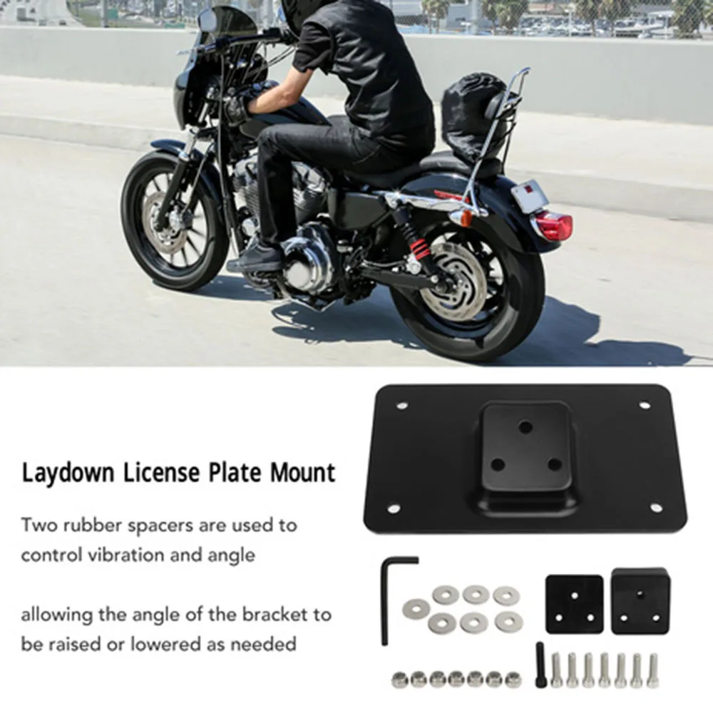 3 Holes Motorcycle Laydown Steel License Plate Mount License Plate Mounting Bracket Replacement for Big Twins 1973-Up